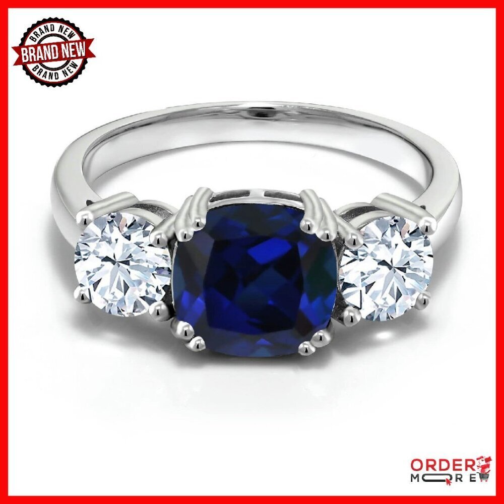 Sterling Silver 4ct Simulated Sapphire Engagement Ring Size 7